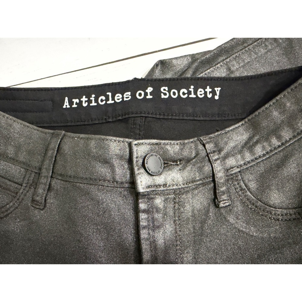 Articles of Society Sarah Coated Skinny Fit Jeans Black Womans Size 24 Mid Rise - Picture 6 of 9